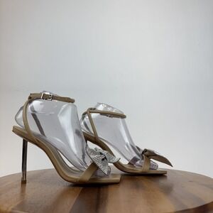 Womens Schutz Mila Bow Nude Napa Leather Rhinestone Stiletto Heel Sandals Size 7